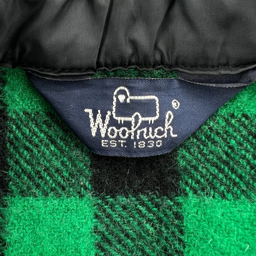 VTG 80s Woolrich Wool Flannel Shirt Men L Green Black Buffalo Plaid CPO Shacket